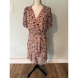 LOFT Floral Side Ruched Flare Dress Women's Floral Print Dress Short Sleeve Sm6